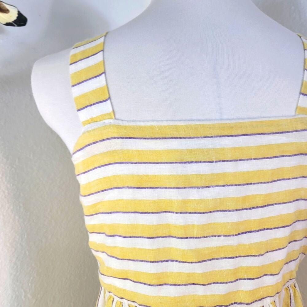 RACHEL ZOE Yellow Ivory Striped Linen Button Front Midi Dress Breezy Summer - Picture 12 of 14